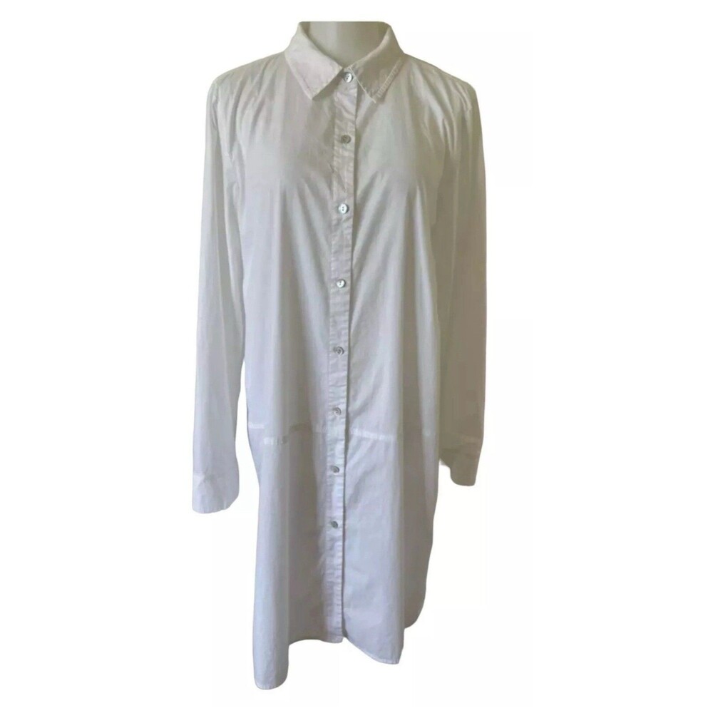 Eileen Fisher Collar White Shirt Button Down Dress Organic Cotton Sz XS